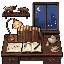 Pixel art study desk with a marked market map